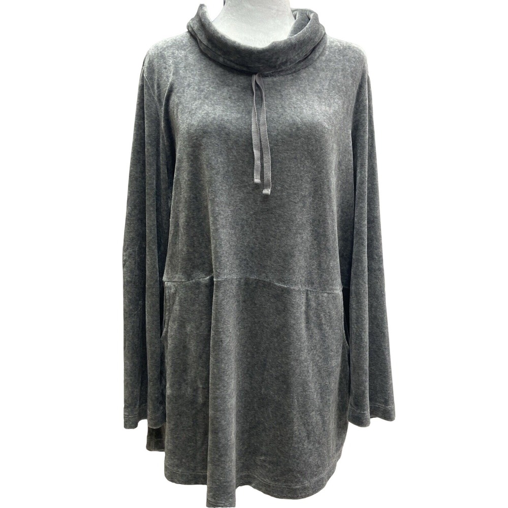 Pure Jill Sweater Tunic Womens XL Gray Cowl Neck Knit Soft Long Sleeve Pockets